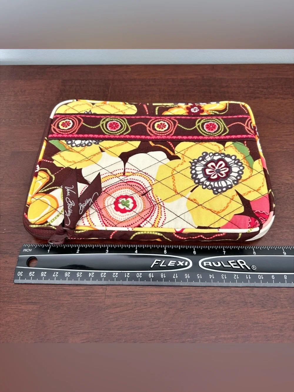Vera Bradley Quilted E-Reader Tablet Case Sleeve Floral Brown Yellow Pink EUC